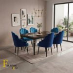 Luxury Scalloped Blue Velvet Dining Set