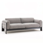 Contemporary Low-Rider Fabric Sofa with Dark Wood Base