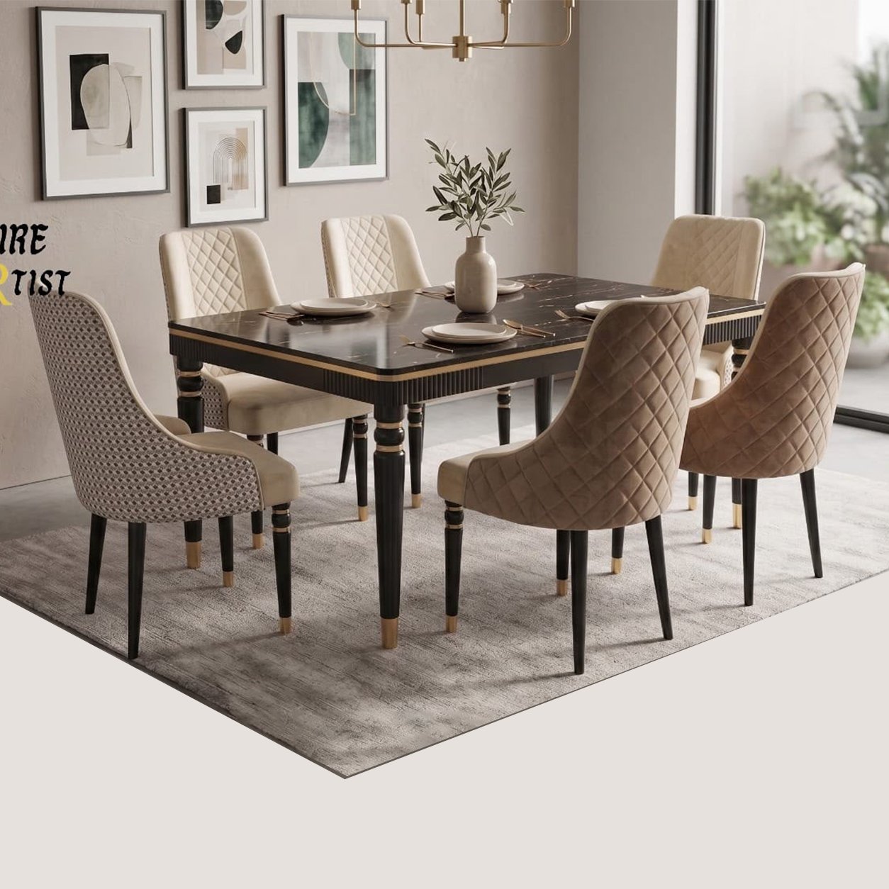 21 Black Marble Dining Set - Image 1