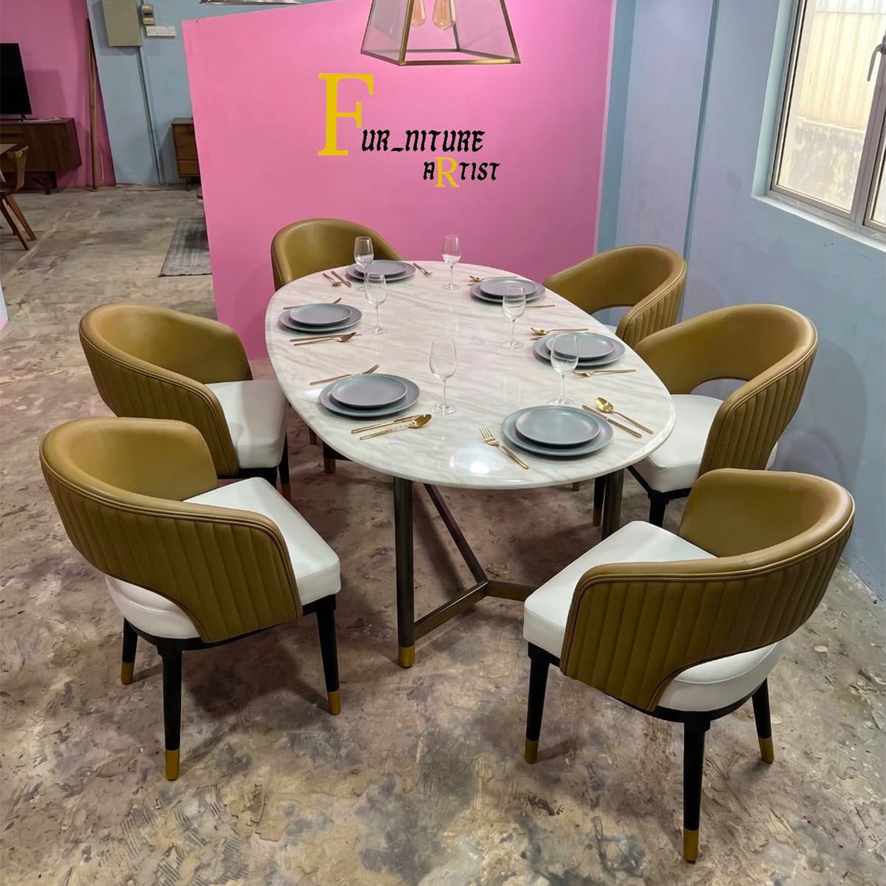 22 Oval Marble Dining Table - Image 1