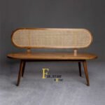 Oval Rattan Wooden Bench