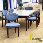 Blue Bouclé Wooden Dining Set