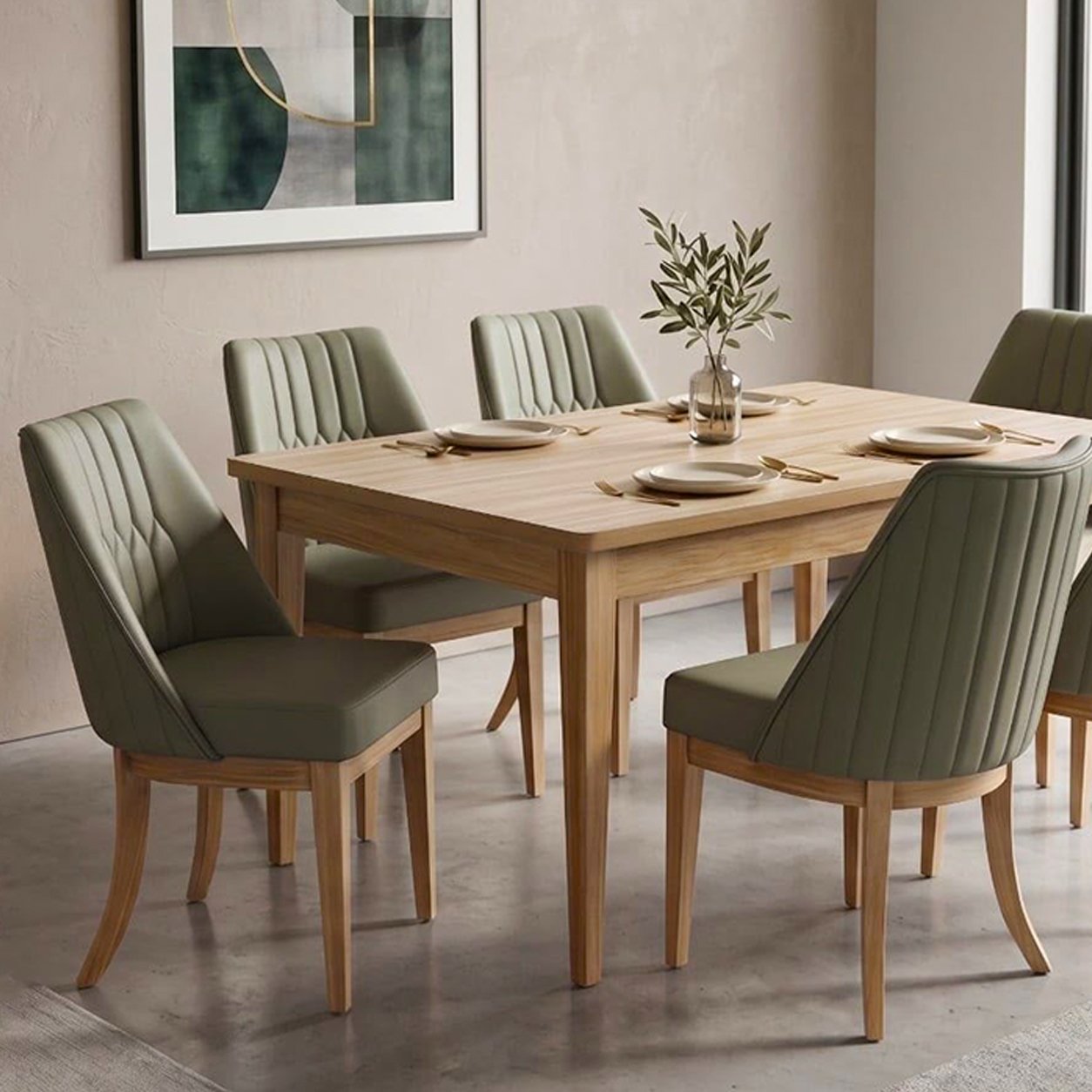 66 Olive Green Wooden Dining Set - Image 1