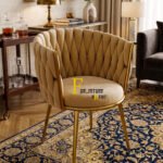 Gold Accent Velvet Barrel Chair