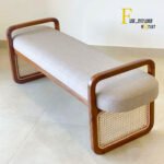 Modern Wooden Rattan Ottoman Bench