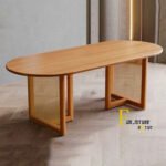 Oval Wood Rattan Dining Table