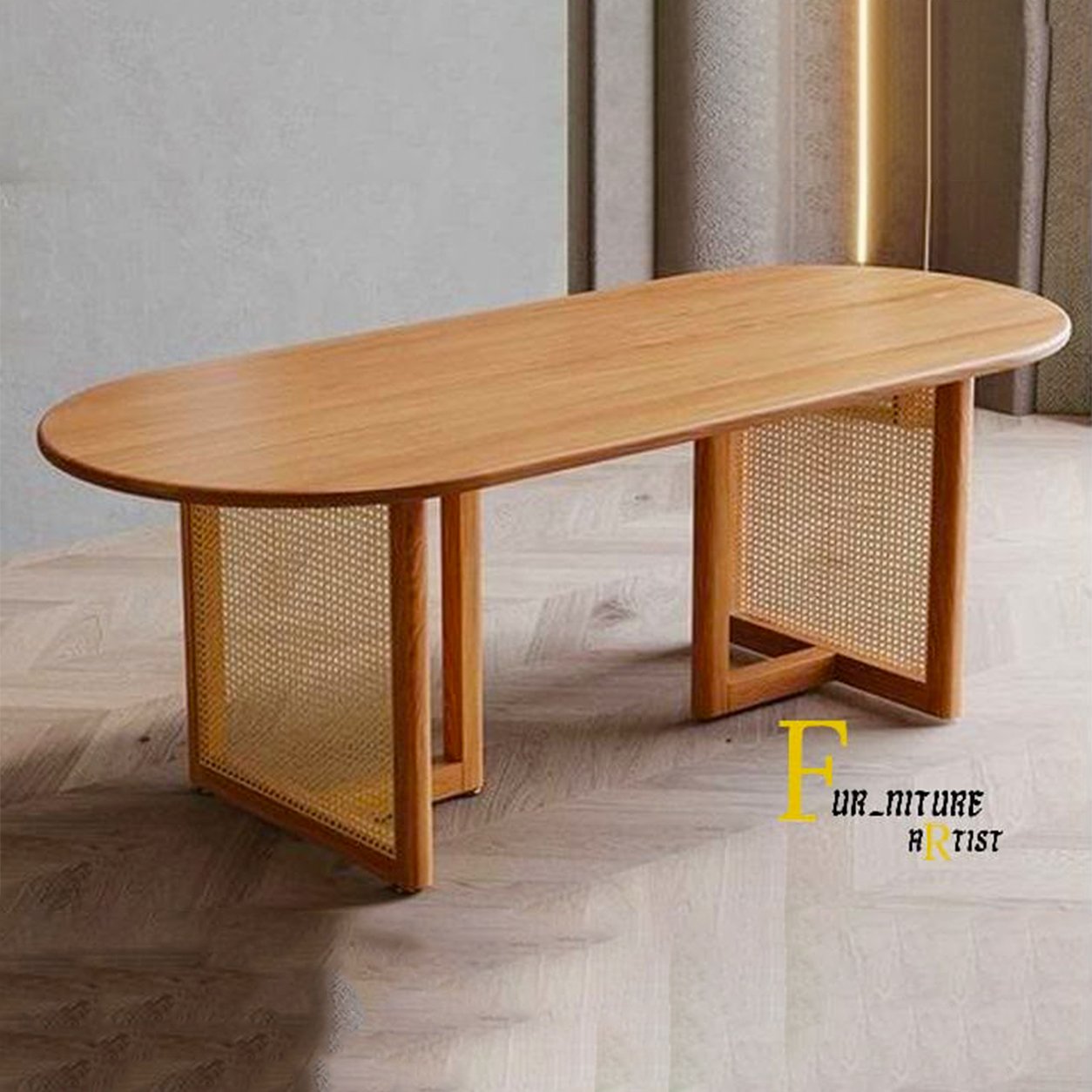 78 Oval Wood Rattan Dining Table - Image 1