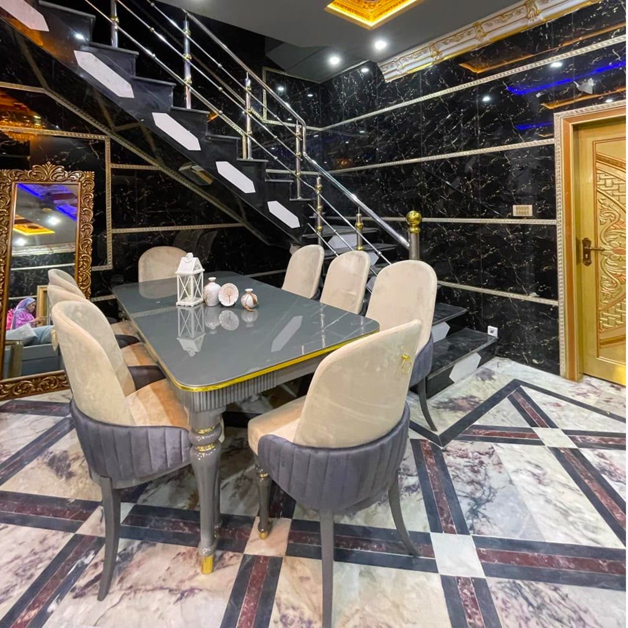 88 Elegant Grey Velvet Dining Set - Image 1