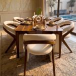 Modern Walnut Curved Dining Set