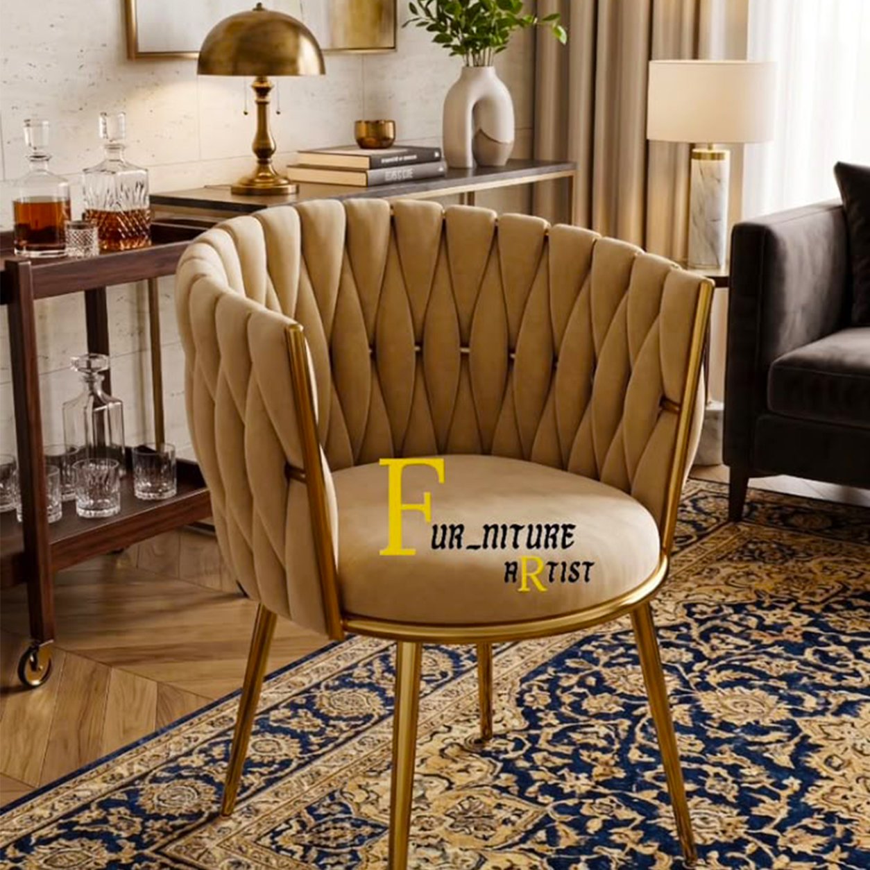 93 Tufted Beige Velvet Accent Chair - Image 1