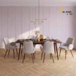 Mid-Century Wooden Bouclé Dining Set