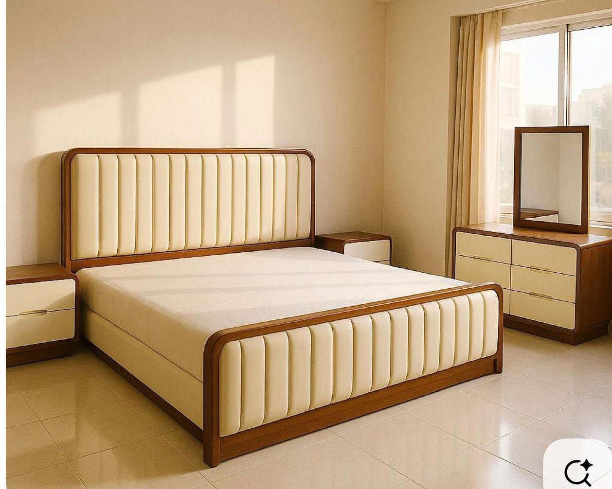 12 Wood Channel Tufted Bed - Image 1